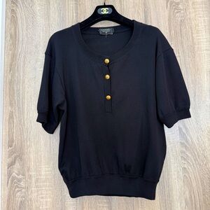 Rare Vintage Chanel Boutique Black Knit Top with Iconic CC Buttons